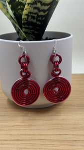 Pink and Red Double Disk Earrings with Sterling Silver Ear Wires