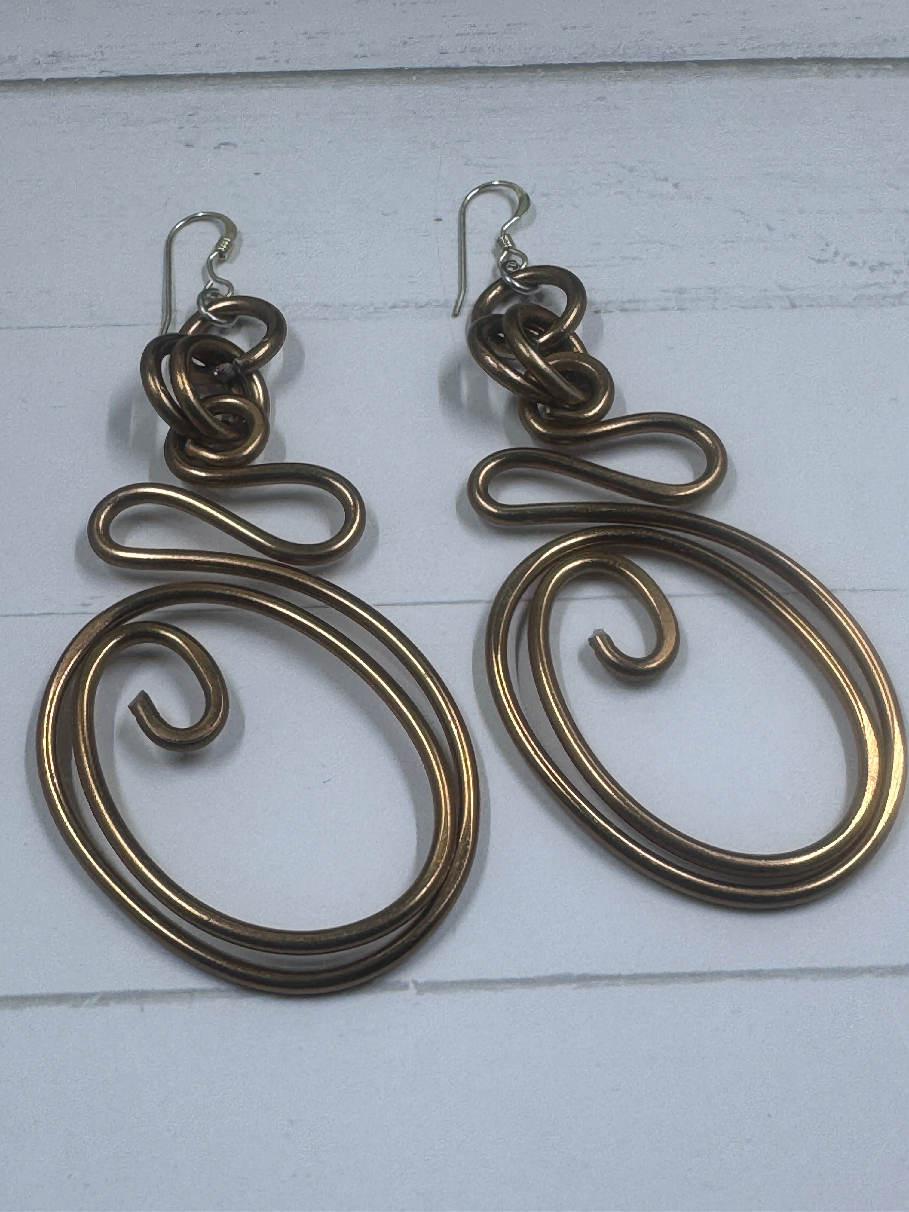 Abstract Copper colored Aluminum Wire Earrings with Sterling Silver Ear Wire