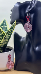 Pink and Red Double Disk Earrings with Sterling Silver Ear Wires