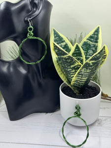 Green Twisted Aluminum Hoop Earrings with Sterling Silver Ear Wire