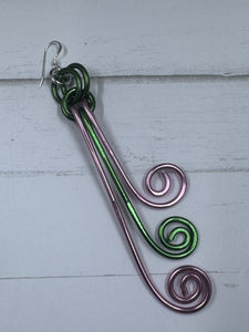 AKA Sorority Inspired Pink and Green Spiral Wire Earrings