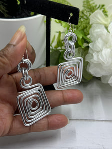 Rectangle Aluminum Wire Earrings, Silver color aluminum wire