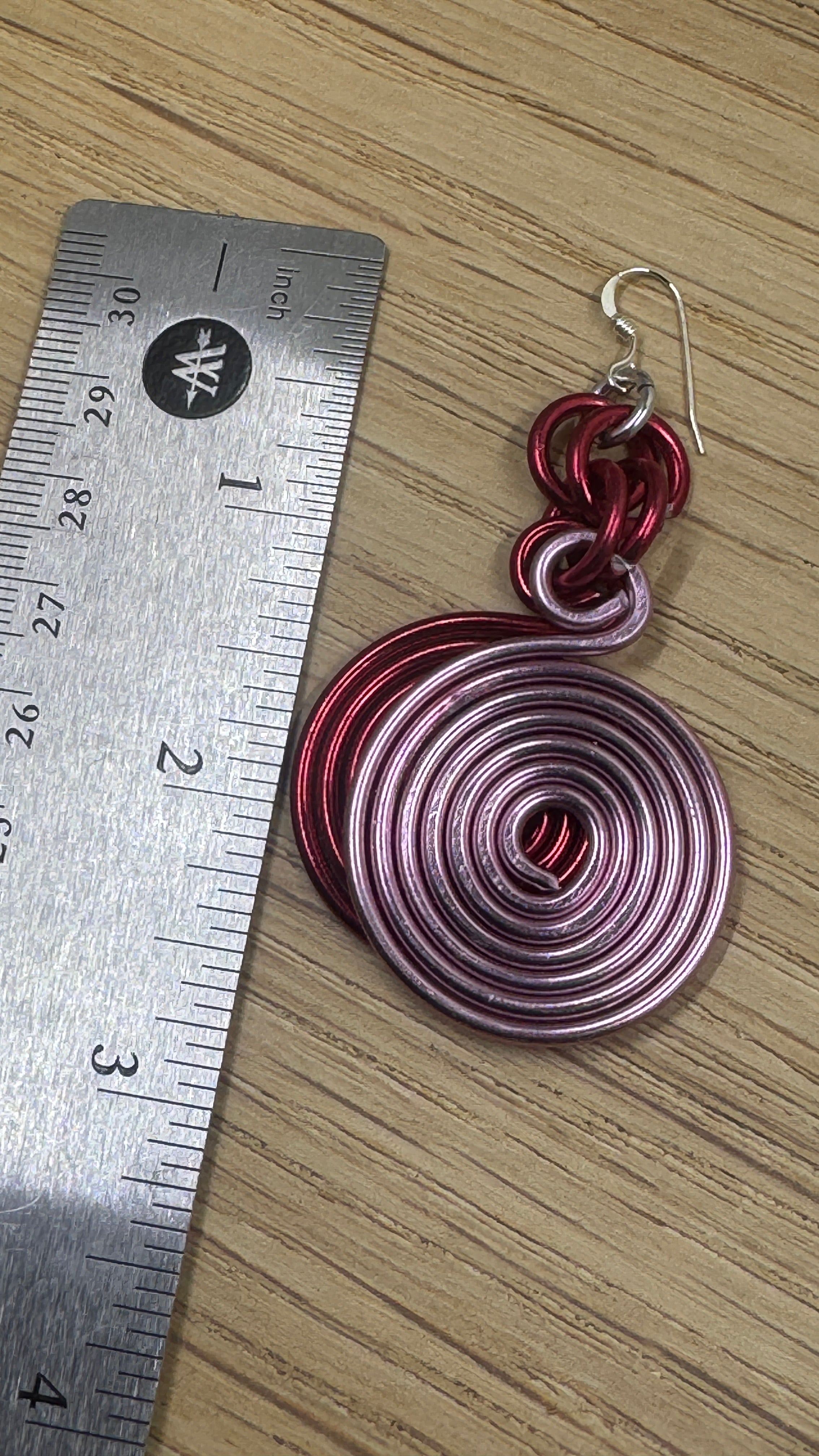 Pink and Red Double Disk Earrings with Sterling Silver Ear Wires