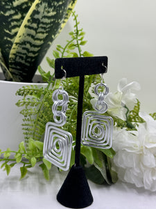 Rectangle Aluminum Wire Earrings, Silver color aluminum wire