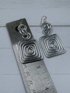 Rectangle Aluminum Wire Earrings, Silver color aluminum wire