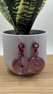 Pink and Red Double Disk Earrings with Sterling Silver Ear Wires