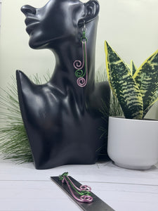 AKA Sorority Inspired Pink and Green Spiral Wire Earrings