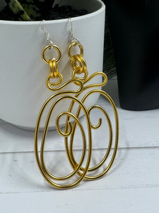 Abstract Gold Aluminum Wire Earrings with Sterling Silver Ear Wire