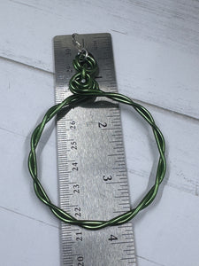 Green Twisted Aluminum Hoop Earrings with Sterling Silver Ear Wire