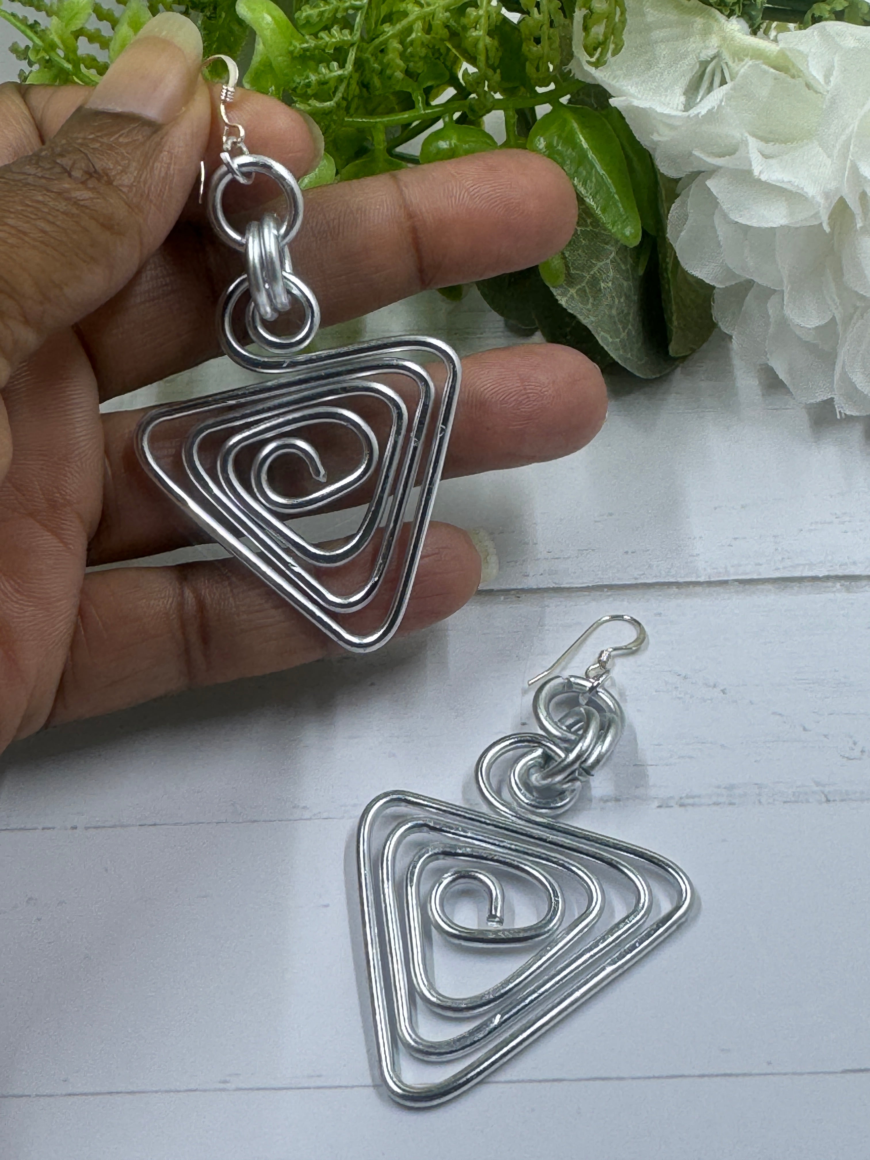 Silver Triangle Earrings with sterling silver ear-wires, Little everyday earrings