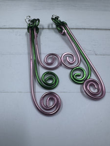 AKA Sorority Inspired Pink and Green Spiral Wire Earrings