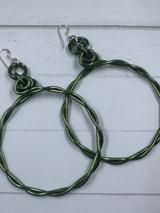 Green Twisted Aluminum Hoop Earrings with Sterling Silver Ear Wire
