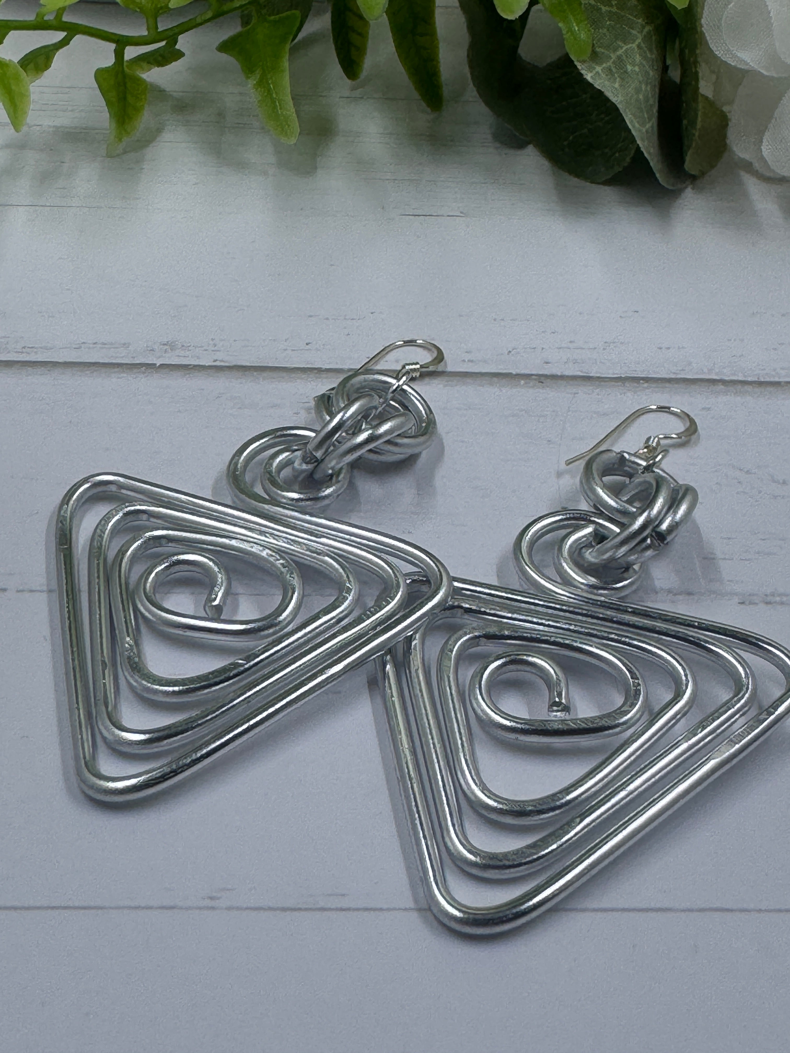 Silver Triangle Earrings with sterling silver ear-wires, Little everyday earrings