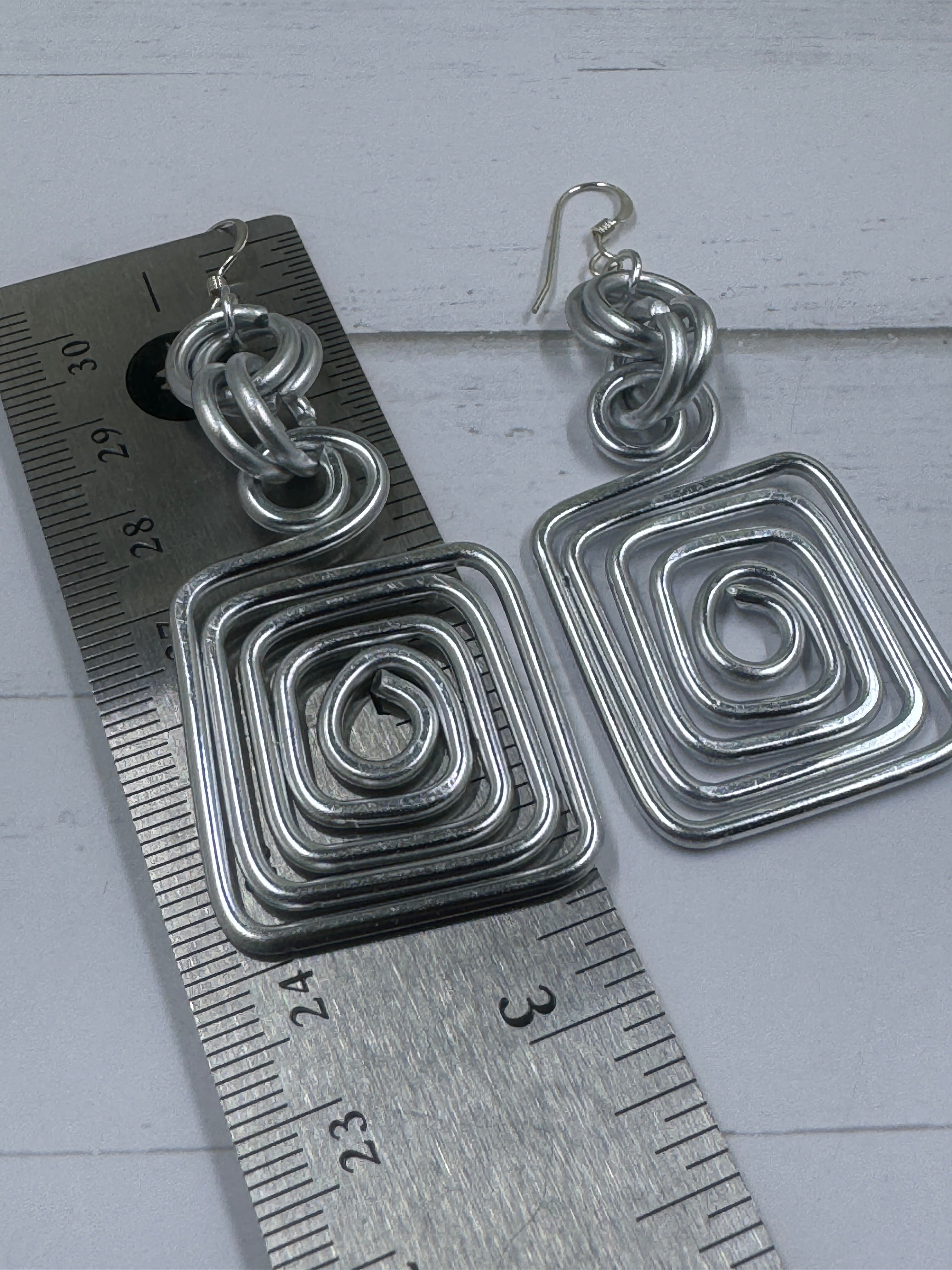 Rectangle Aluminum Wire Earrings, Silver color aluminum wire