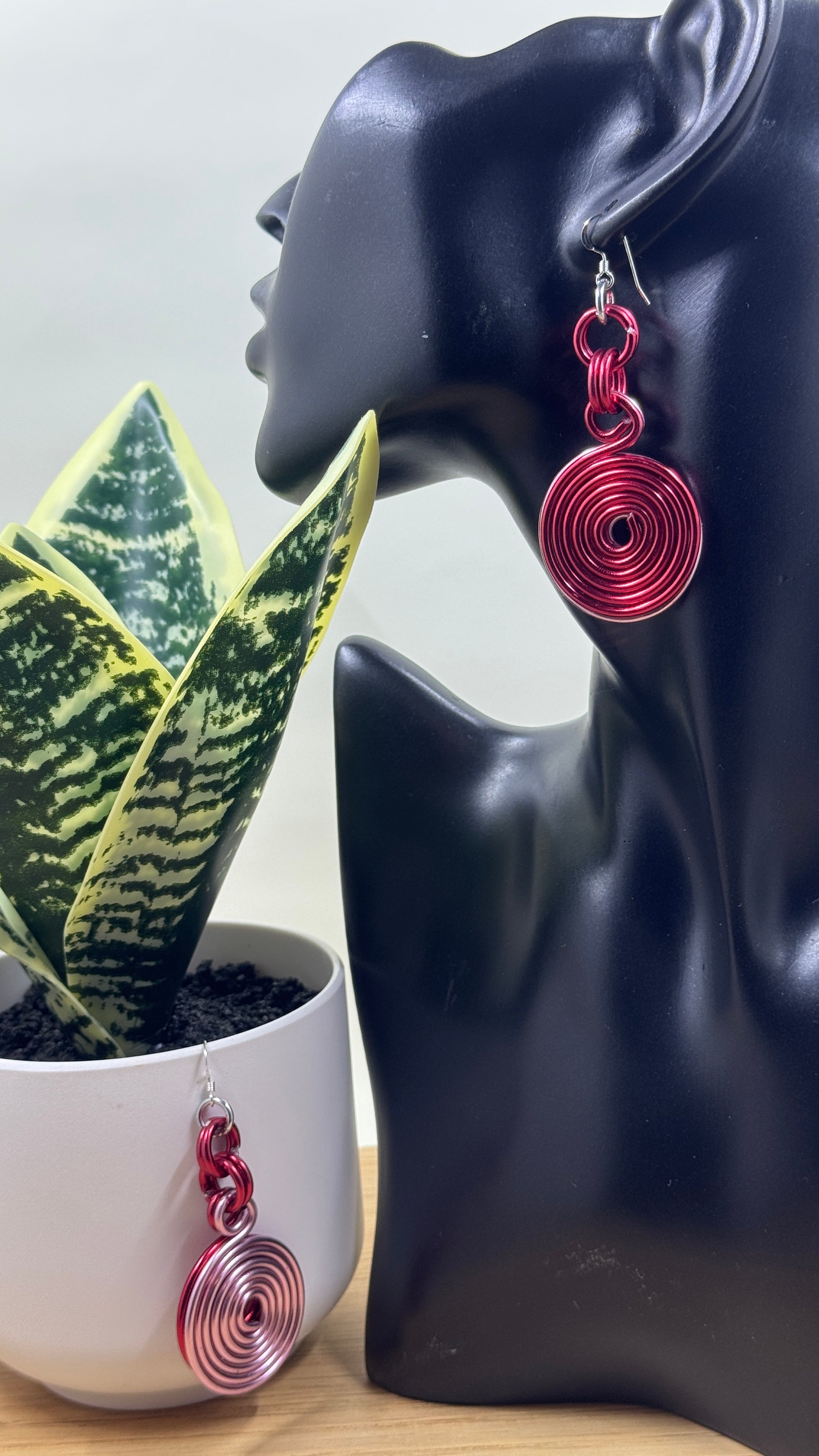 Pink and Red Double Disk Earrings with Sterling Silver Ear Wires