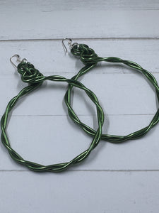 Green Twisted Aluminum Hoop Earrings with Sterling Silver Ear Wire
