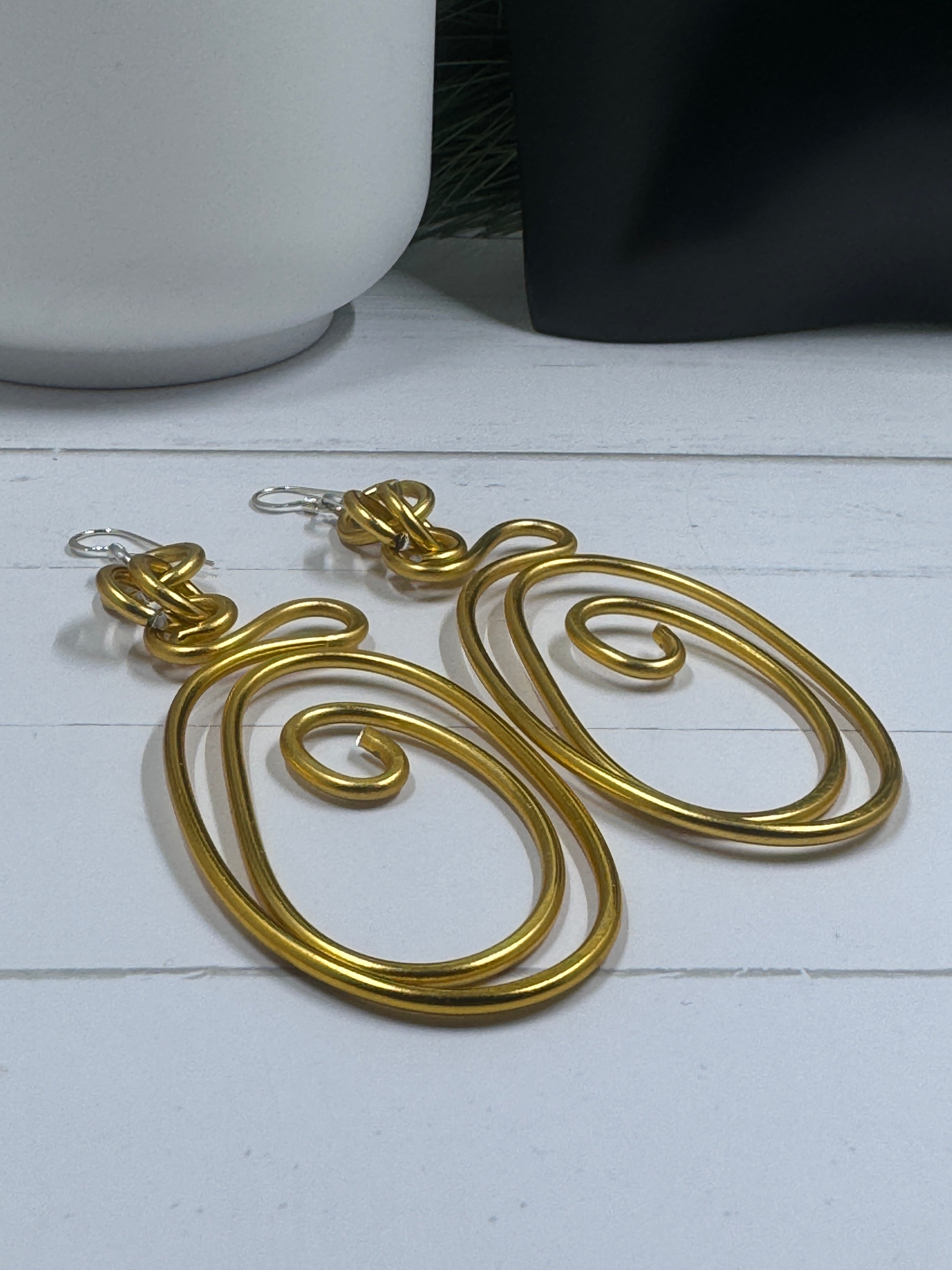 Abstract Gold Aluminum Wire Earrings with Sterling Silver Ear Wire