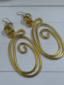 Abstract Gold Aluminum Wire Earrings with Sterling Silver Ear Wire