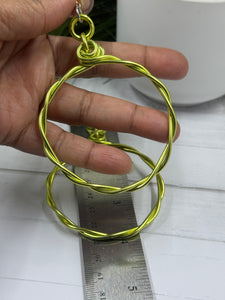 Light Green Twisted Aluminum Hoop Earrings with Sterling Silver Ear Wire