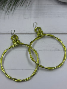 Light Green Twisted Aluminum Hoop Earrings with Sterling Silver Ear Wire