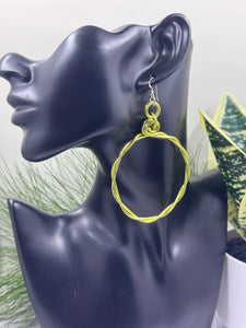 Light Green Twisted Aluminum Hoop Earrings with Sterling Silver Ear Wire