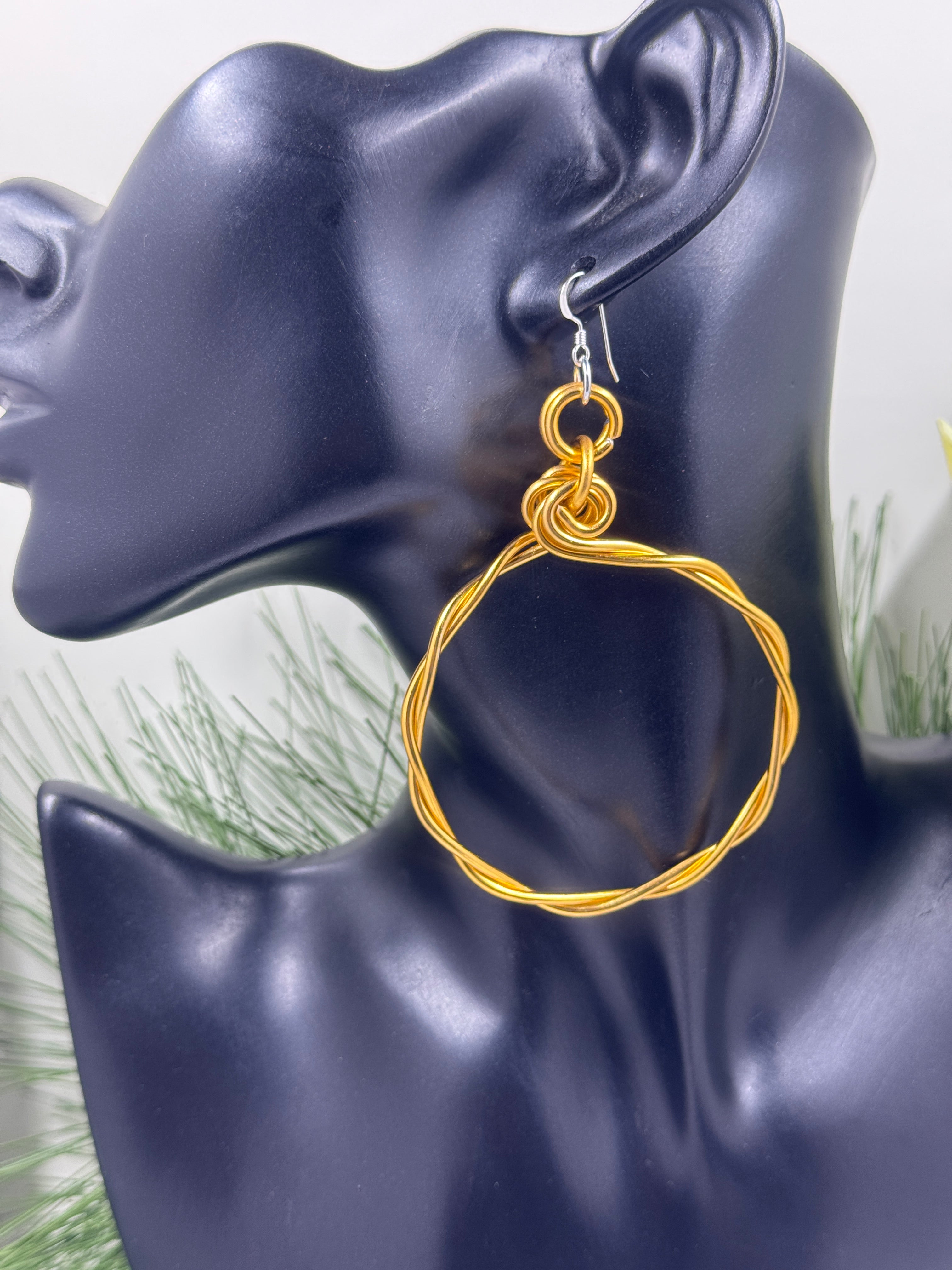 Gold Twisted Aluminum Hoop Earrings with Sterling Silver Ear Wire