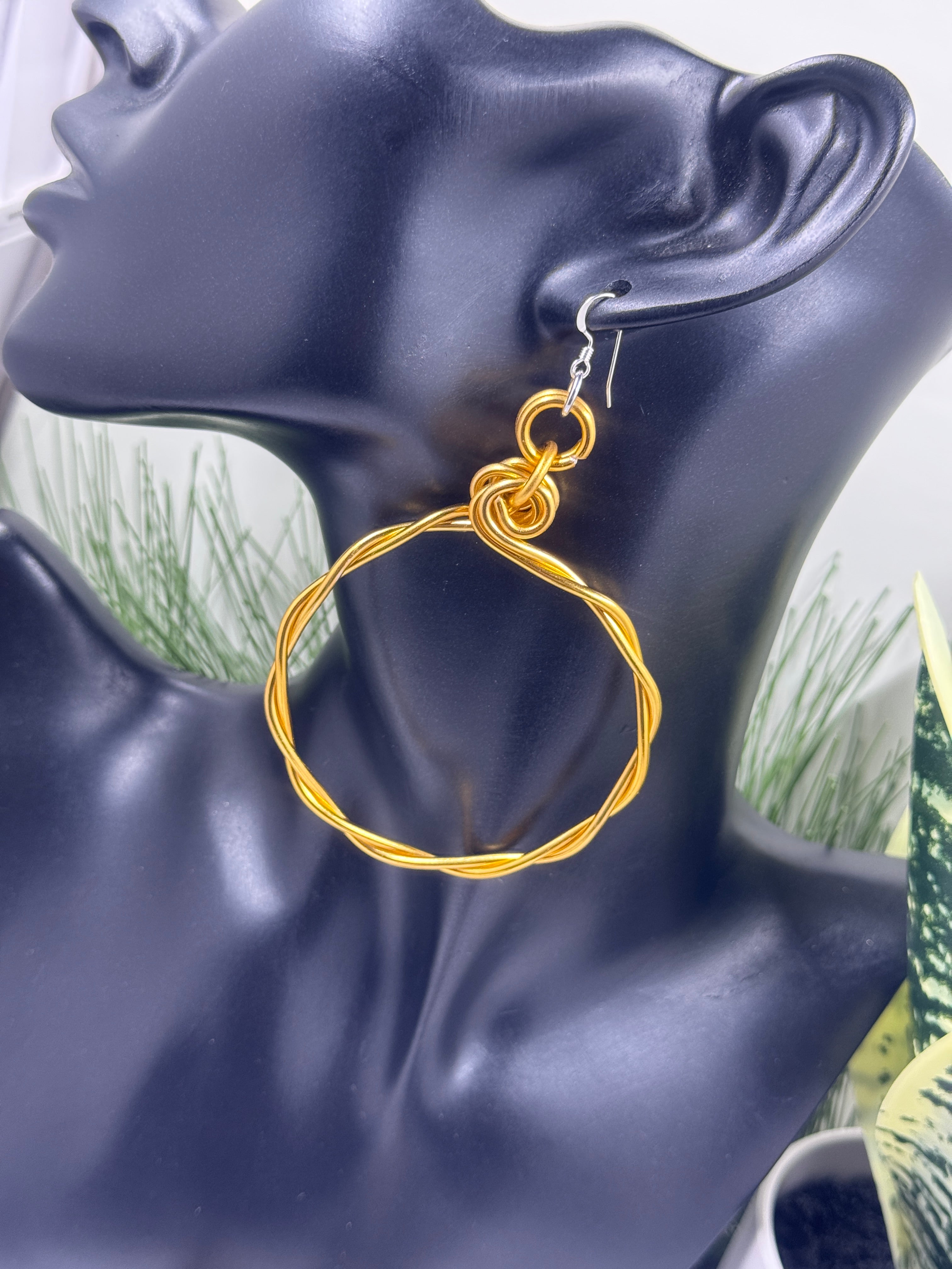 Gold Twisted Aluminum Hoop Earrings with Sterling Silver Ear Wire