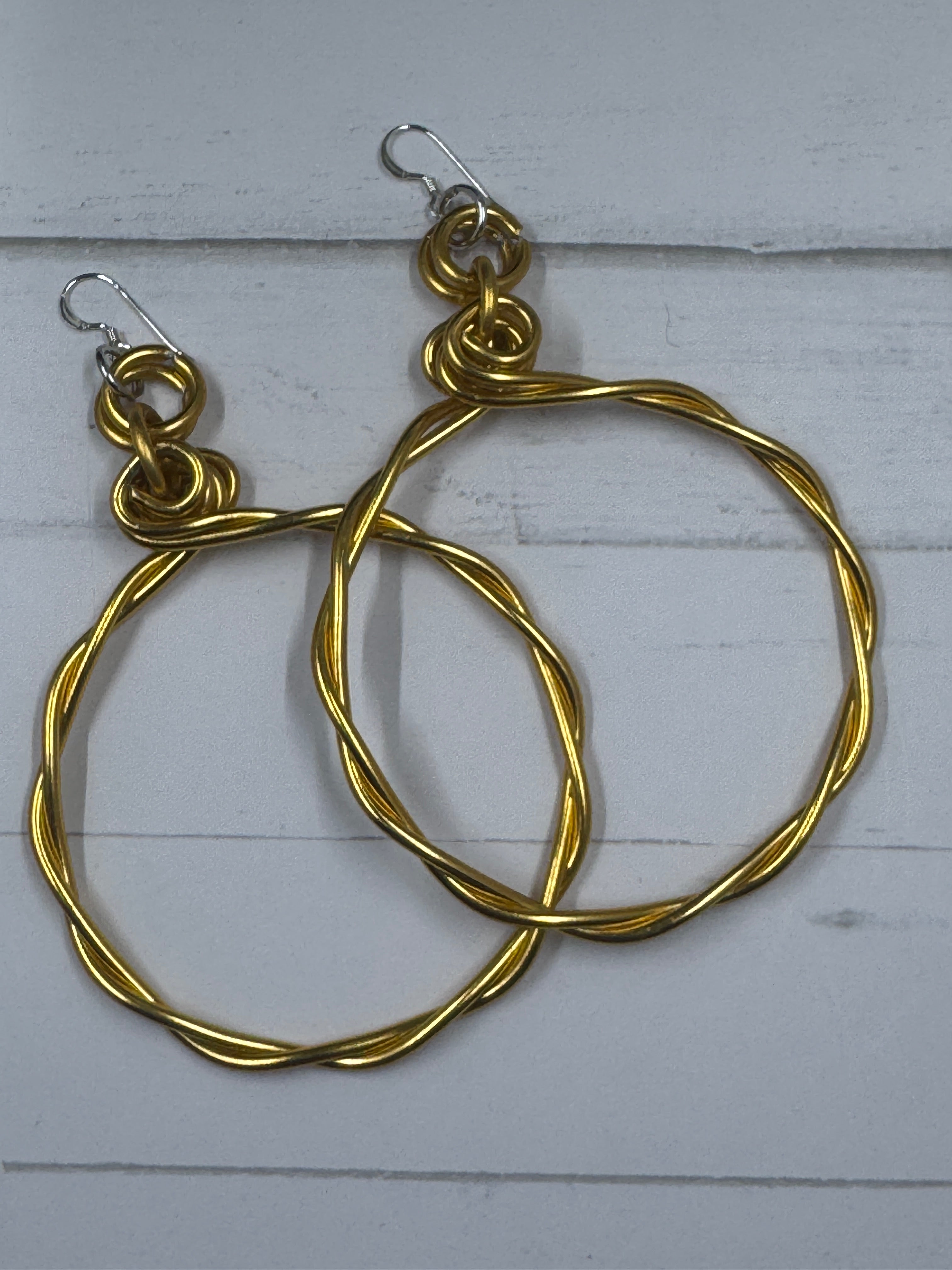 Gold Twisted Aluminum Hoop Earrings with Sterling Silver Ear Wire