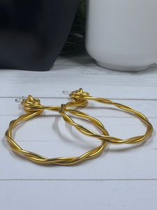 Gold Twisted Aluminum Hoop Earrings with Sterling Silver Ear Wire