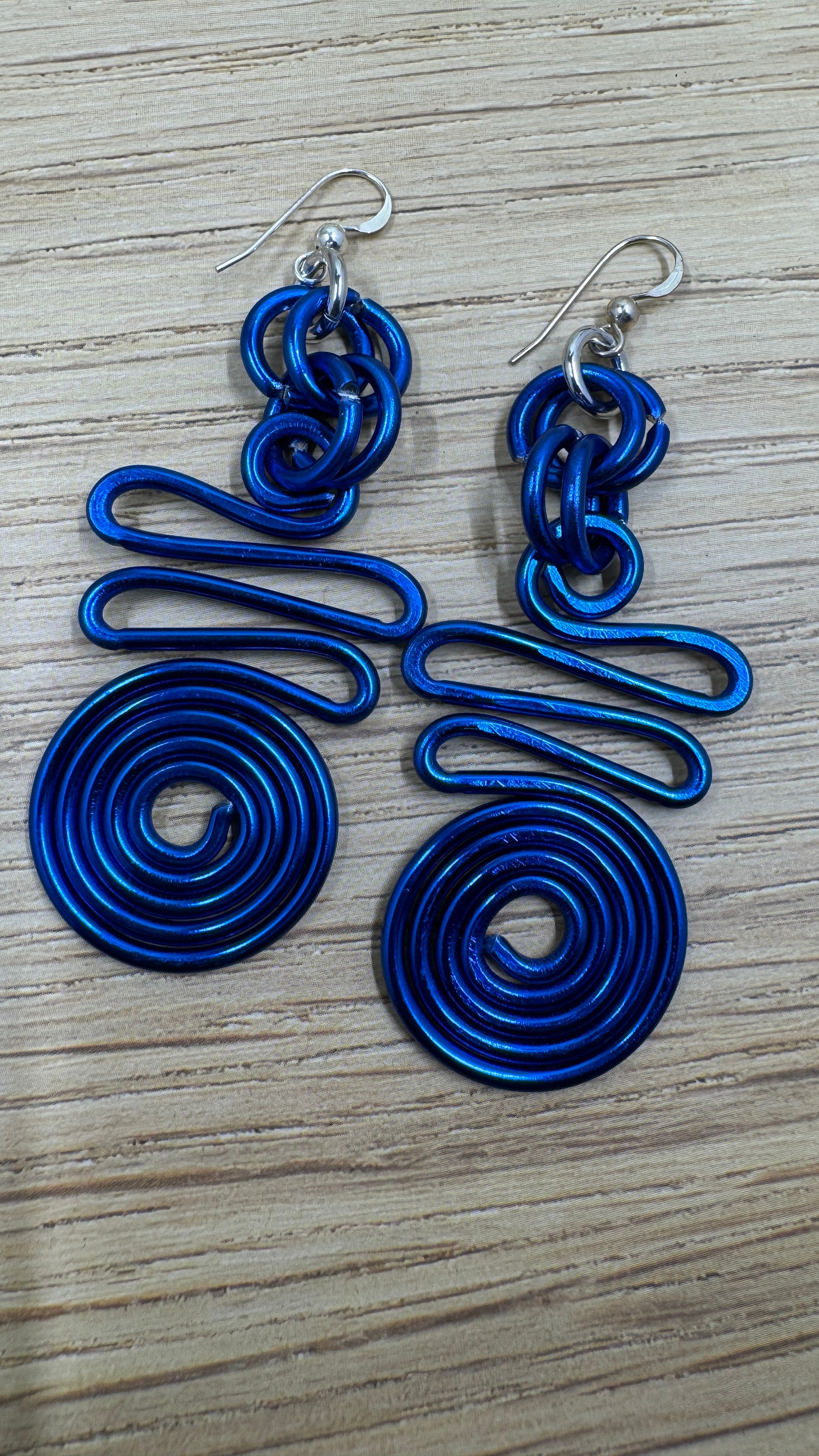 Blue Aluminum Wire Earrings with sterling silver ear wire
