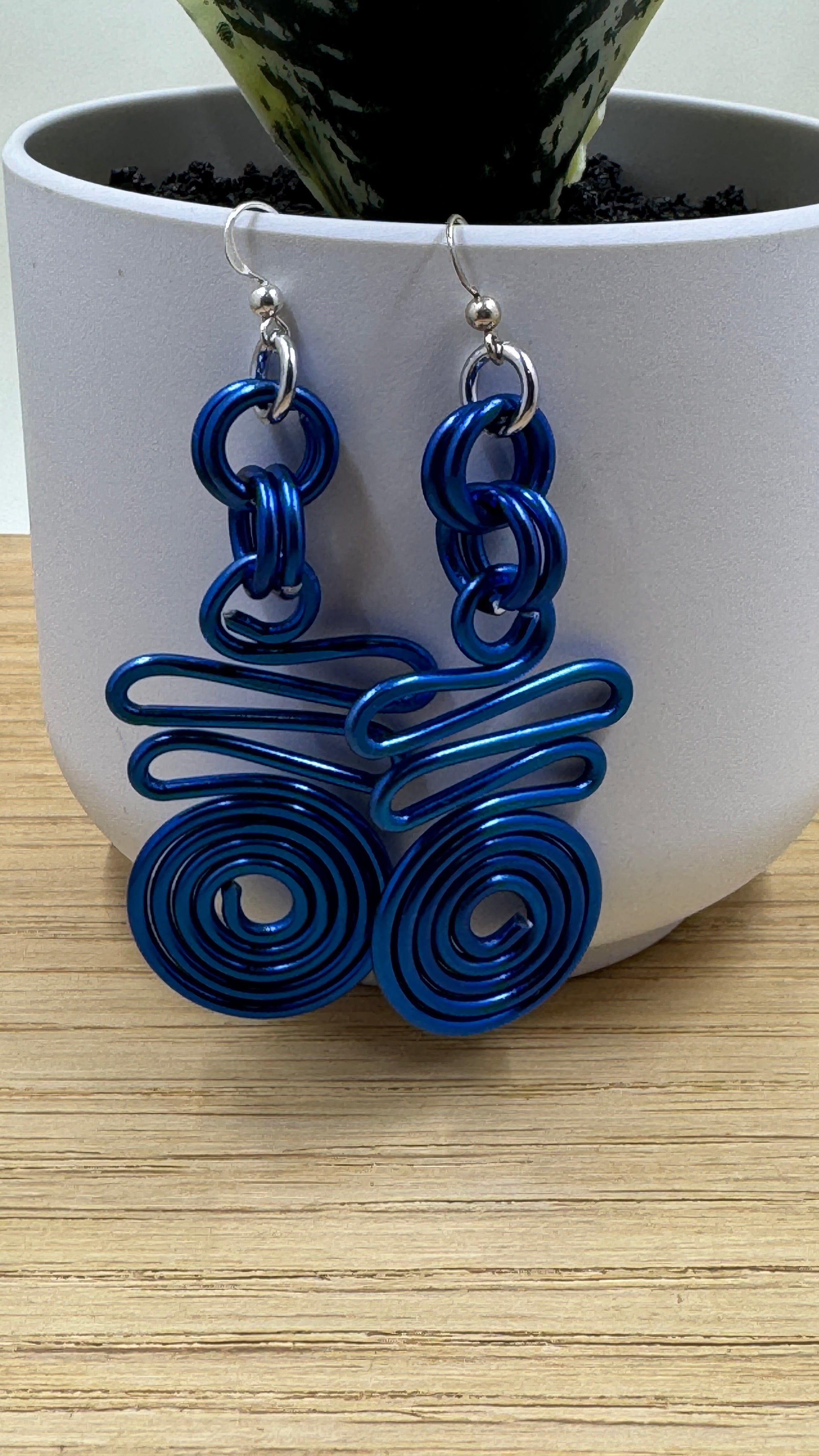 Blue Aluminum Wire Earrings with sterling silver ear wire