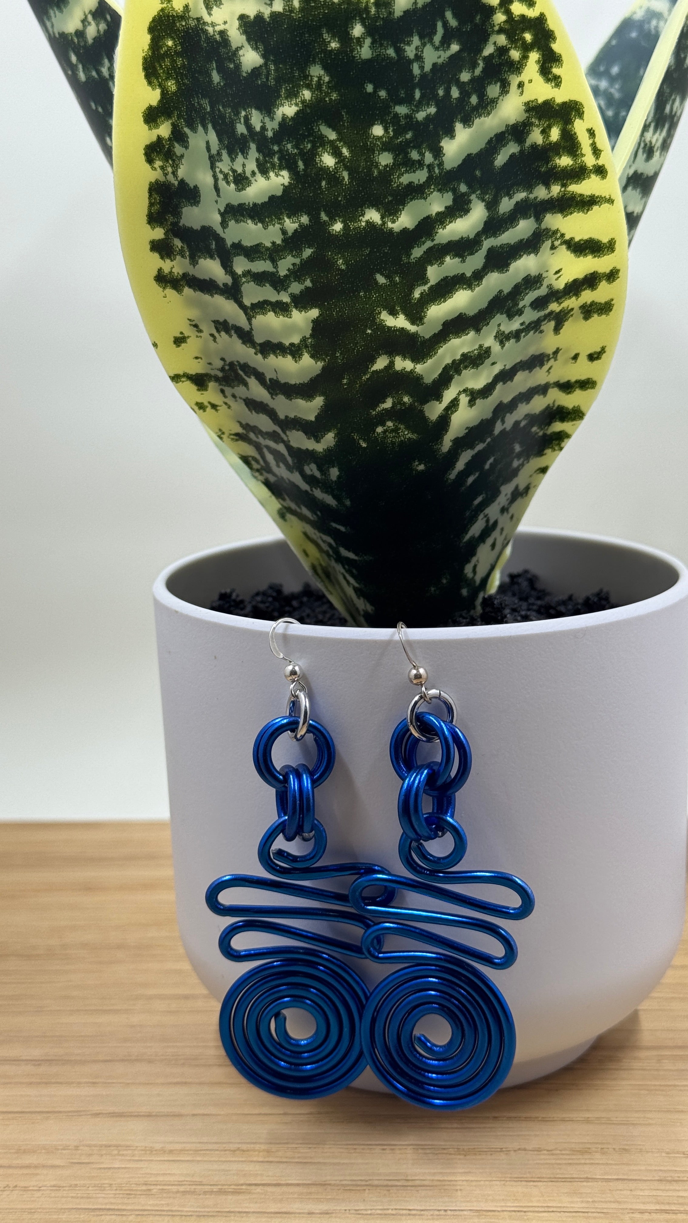 Blue Aluminum Wire Earrings with sterling silver ear wire