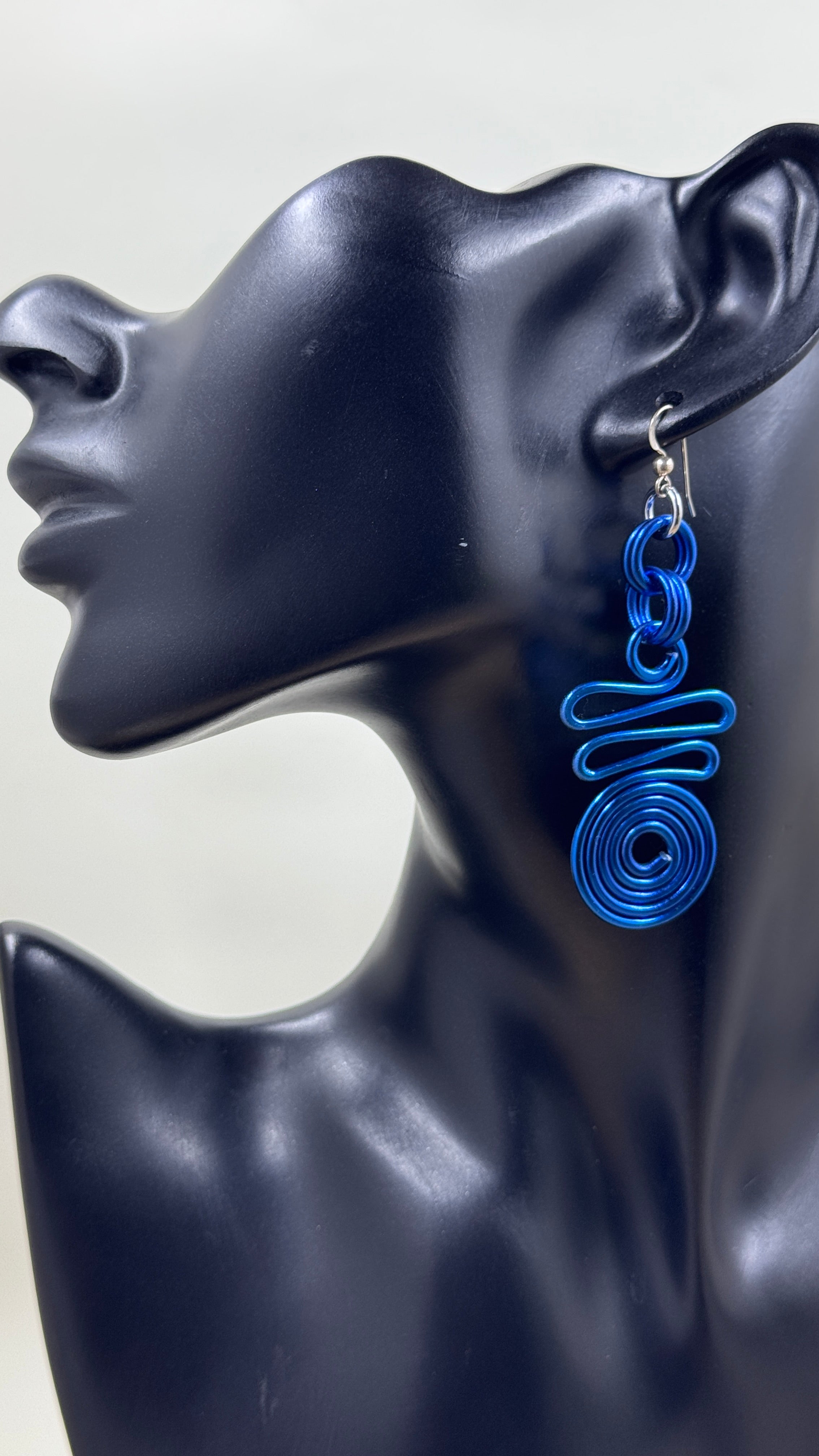 Blue Aluminum Wire Earrings with sterling silver ear wire