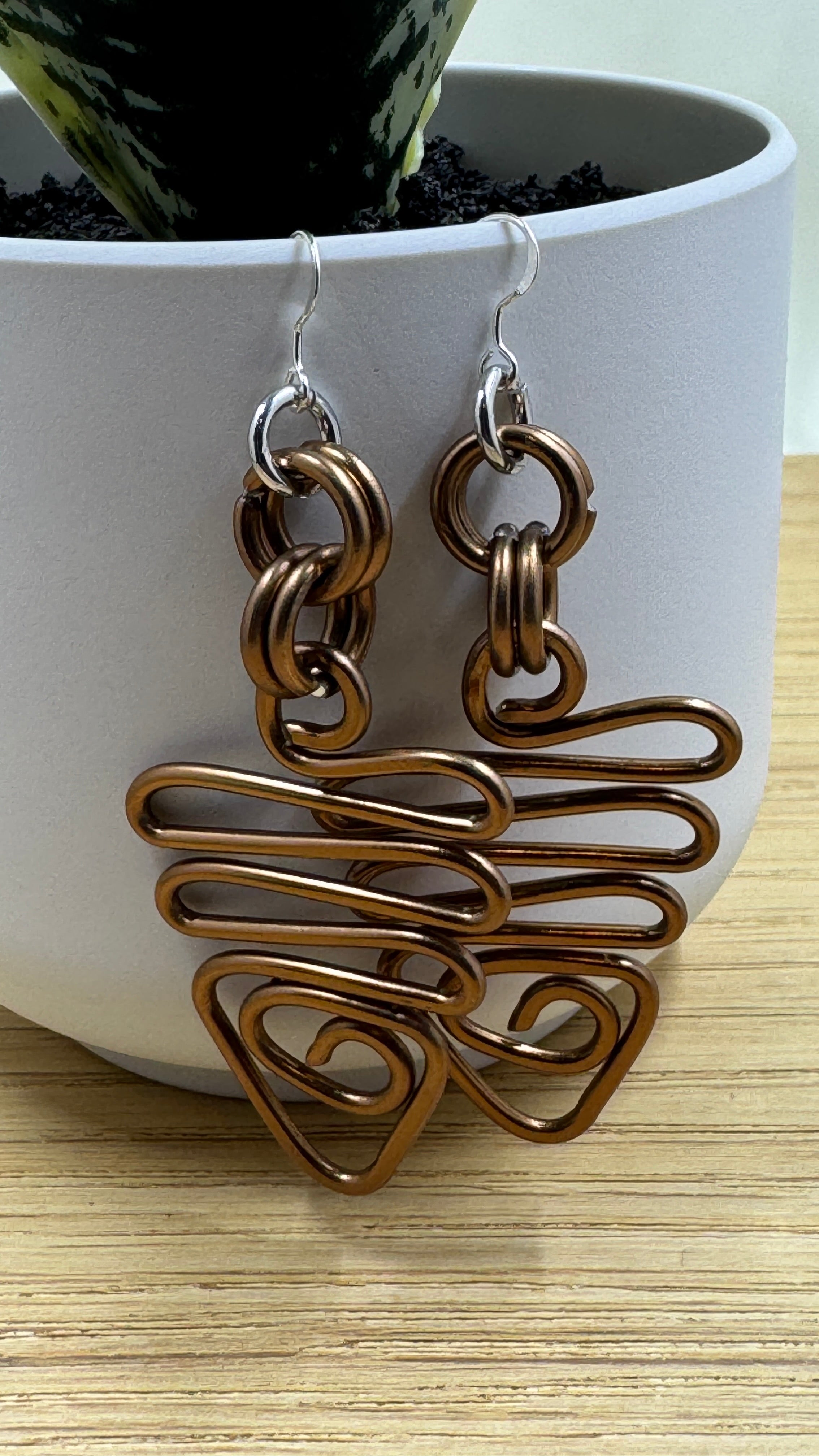 Copper Colored Aluminum Wire Earrings with sterling silver ear wire