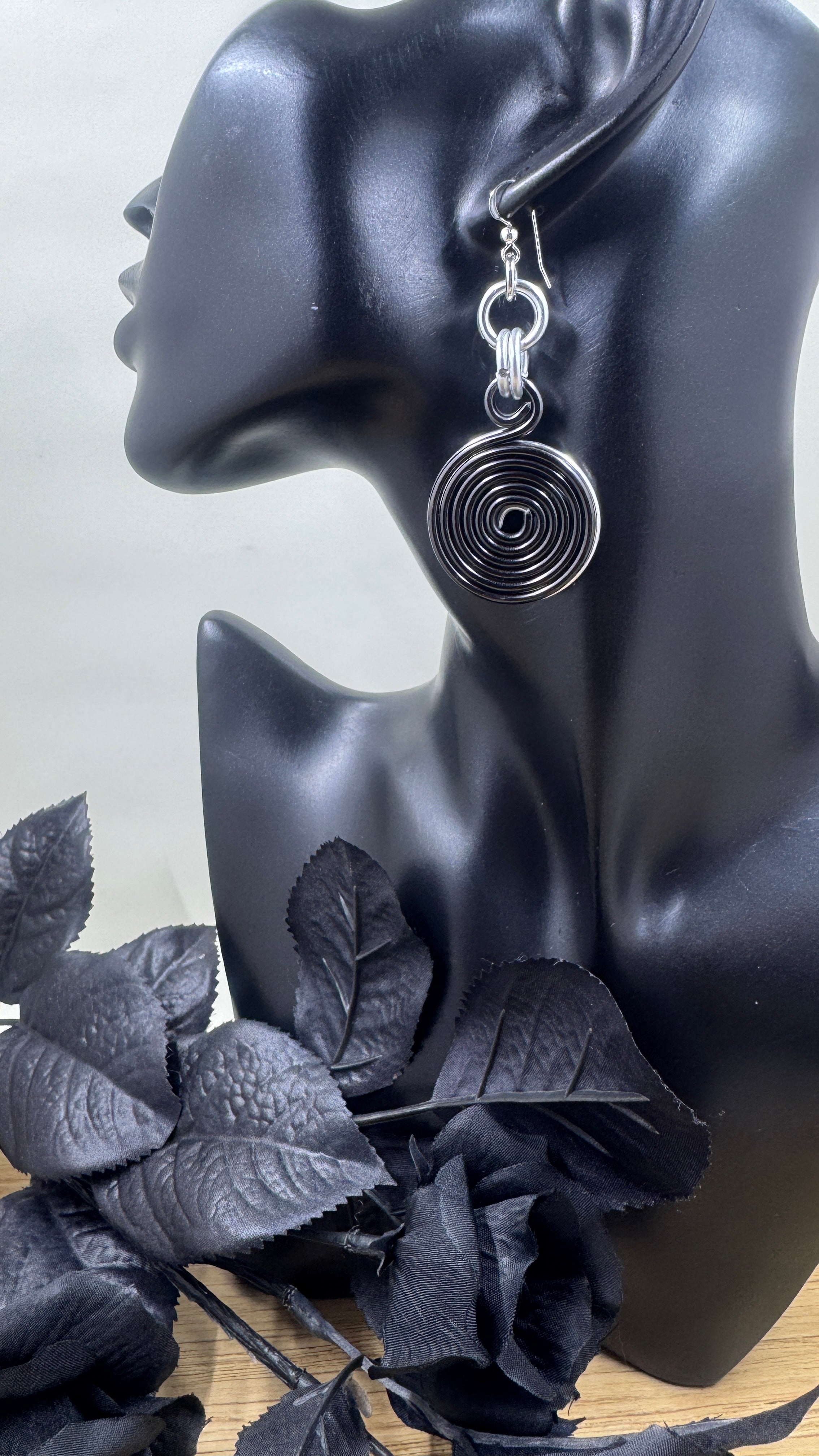 Black and Silver Double Disk Earrings with Sterling Silver Ear Wires