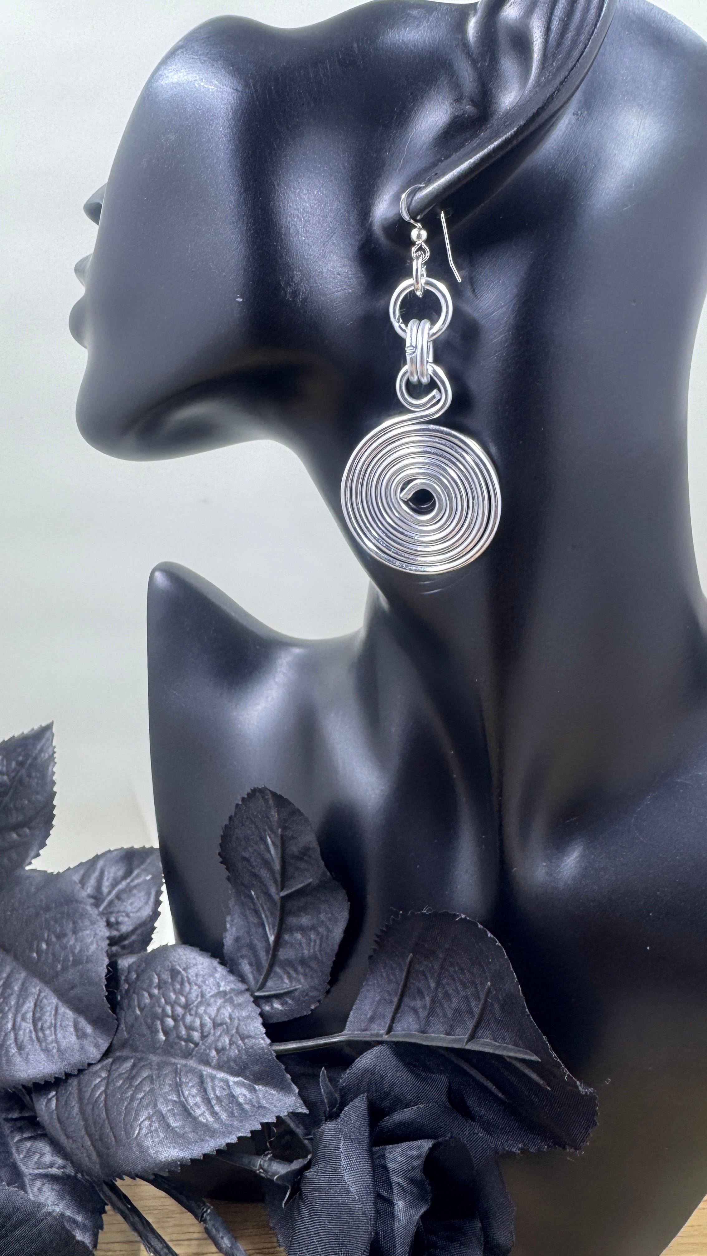 Black and Silver Double Disk Earrings with Sterling Silver Ear Wires