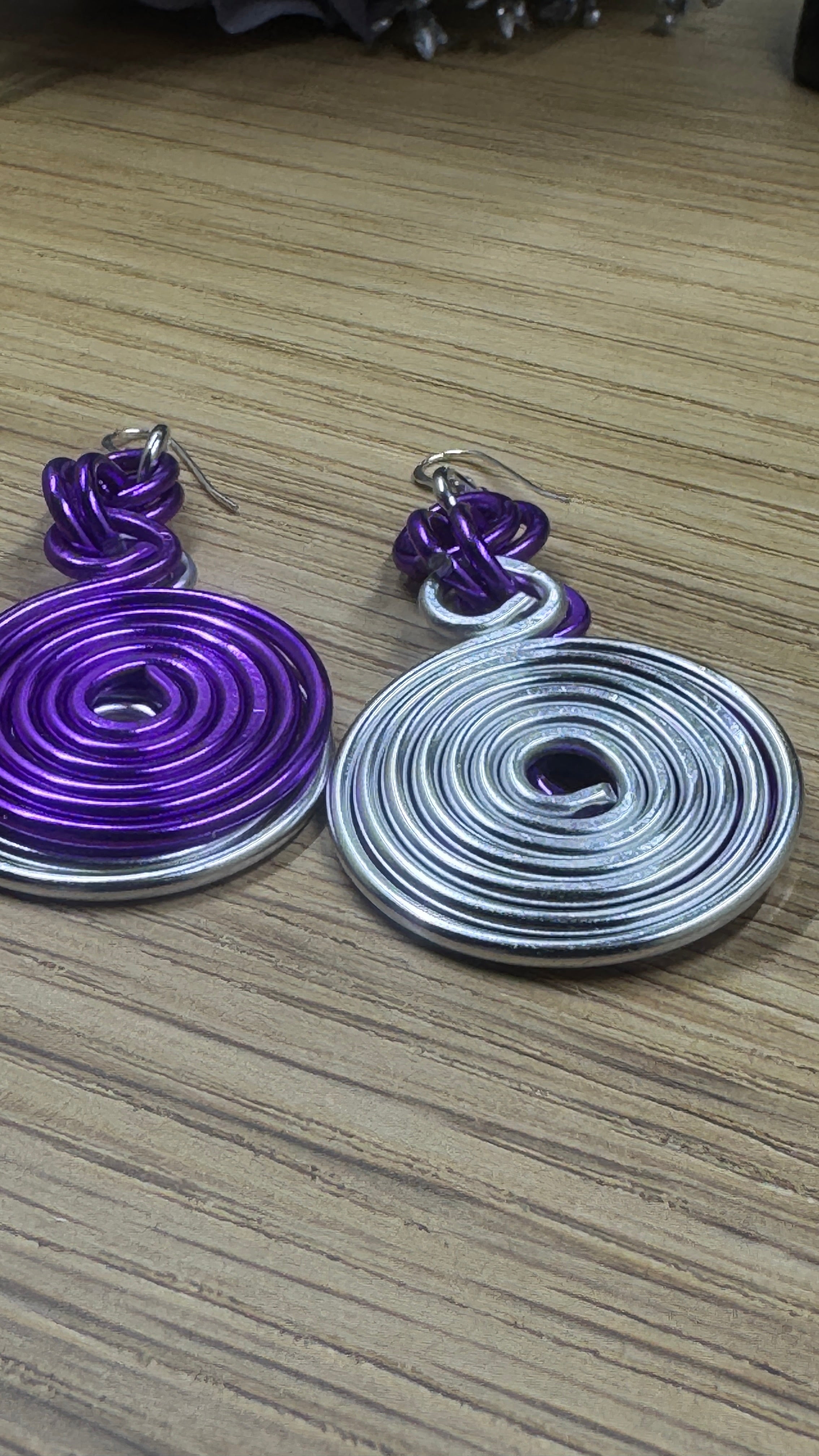 Silver and Purple Double Disk Earrings with Sterling Silver Ear Wires
