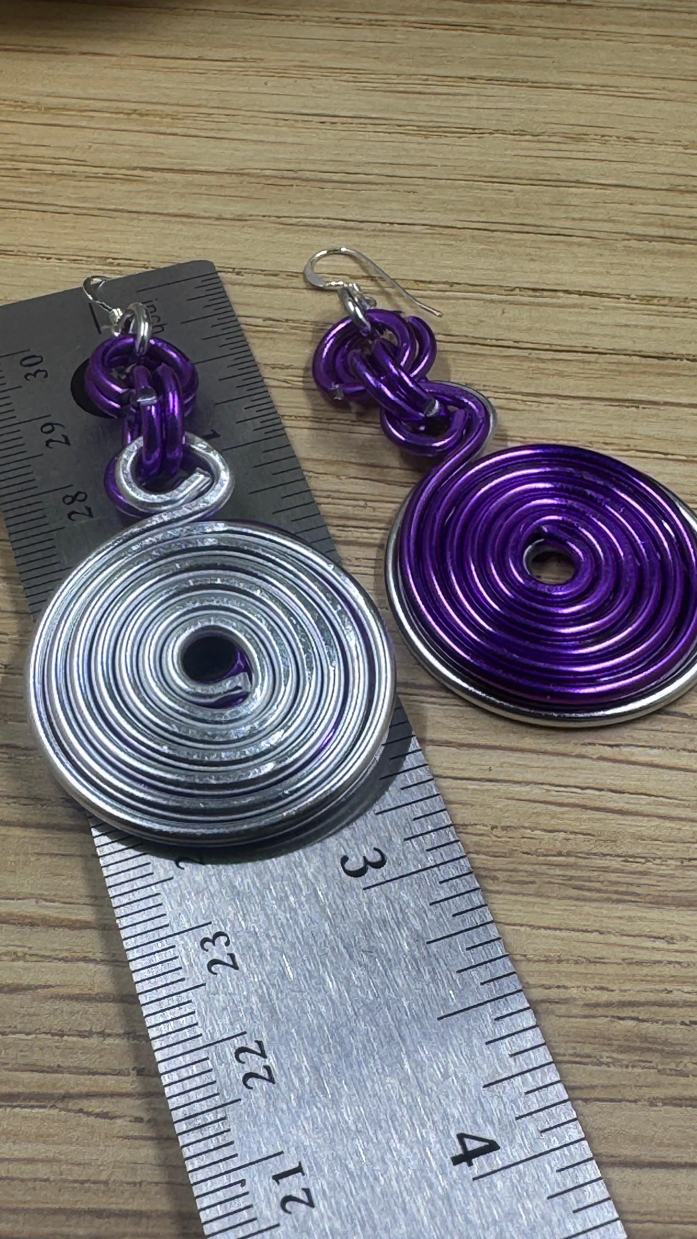 Silver and Purple Double Disk Earrings with Sterling Silver Ear Wires