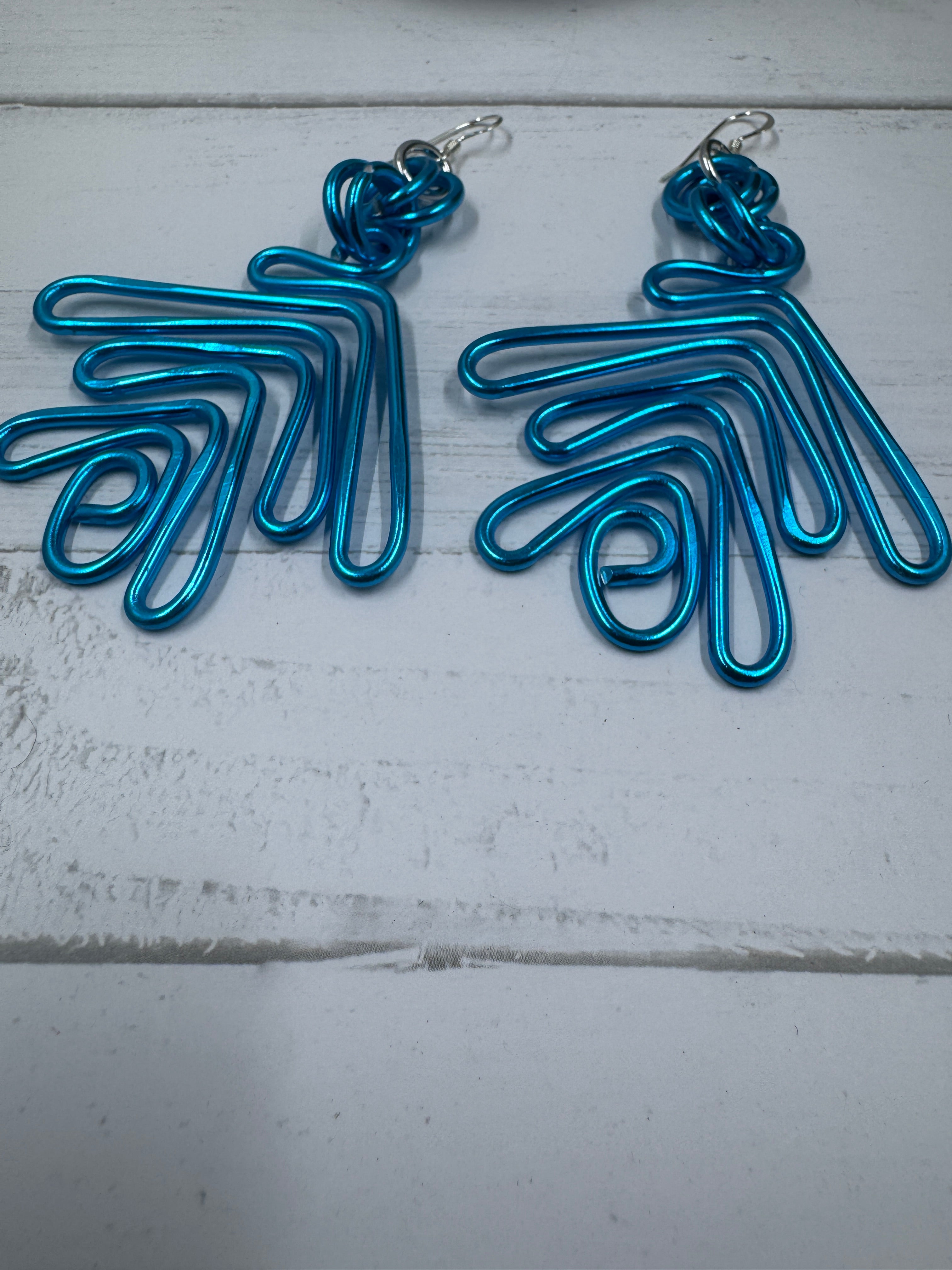 Tribal Bold Blue Aluminum Wire Earrings with Sterling Silver Ear Wire