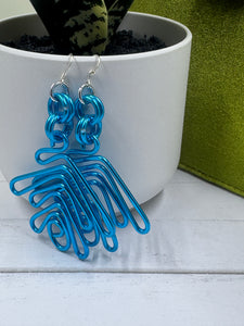 Tribal Bold Blue Aluminum Wire Earrings with Sterling Silver Ear Wire