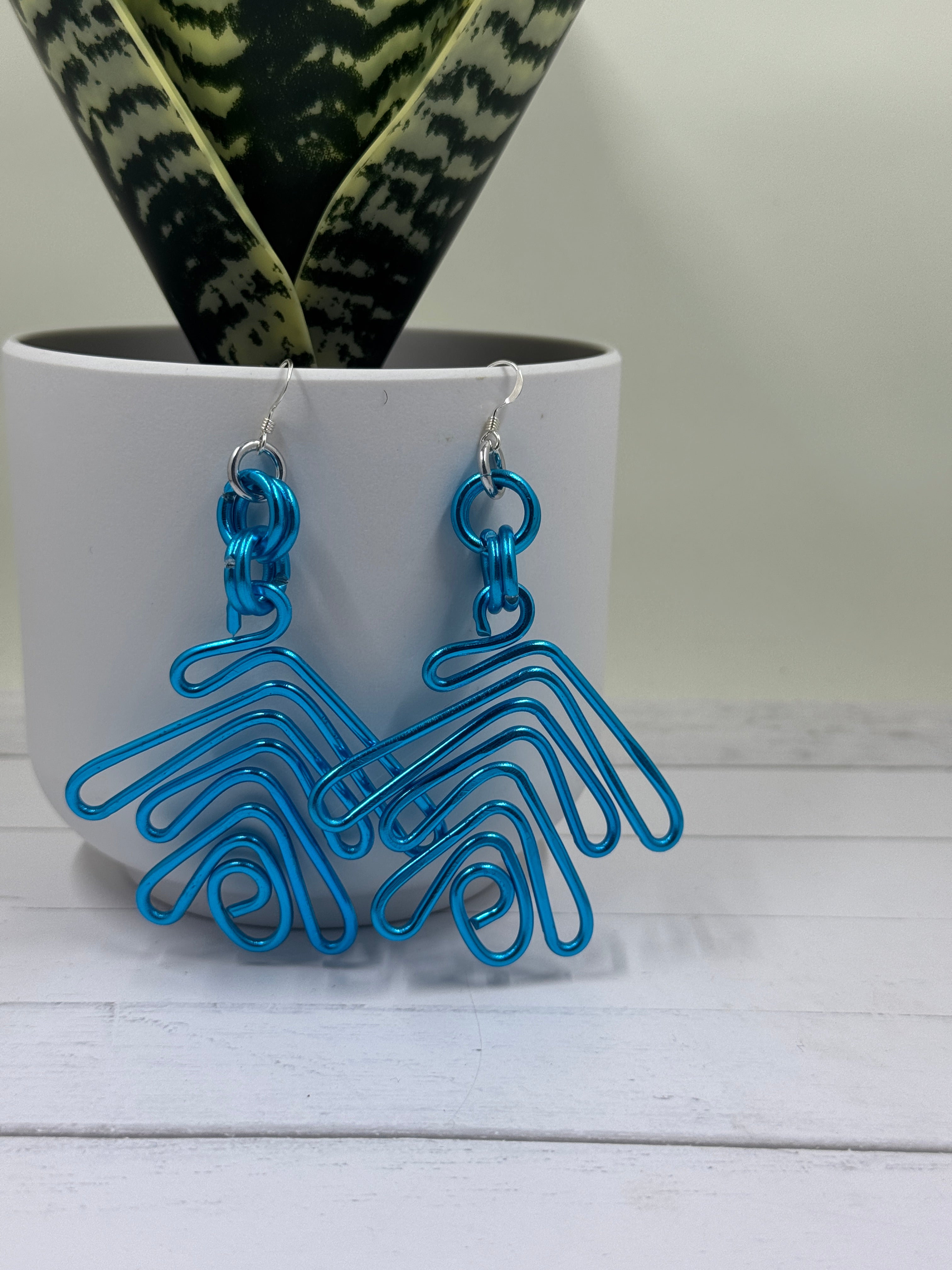 Tribal Bold Blue Aluminum Wire Earrings with Sterling Silver Ear Wire
