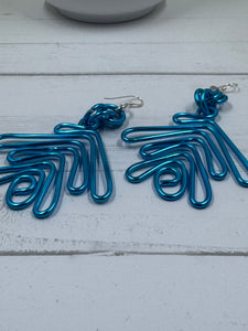 Tribal Bold Blue Aluminum Wire Earrings with Sterling Silver Ear Wire
