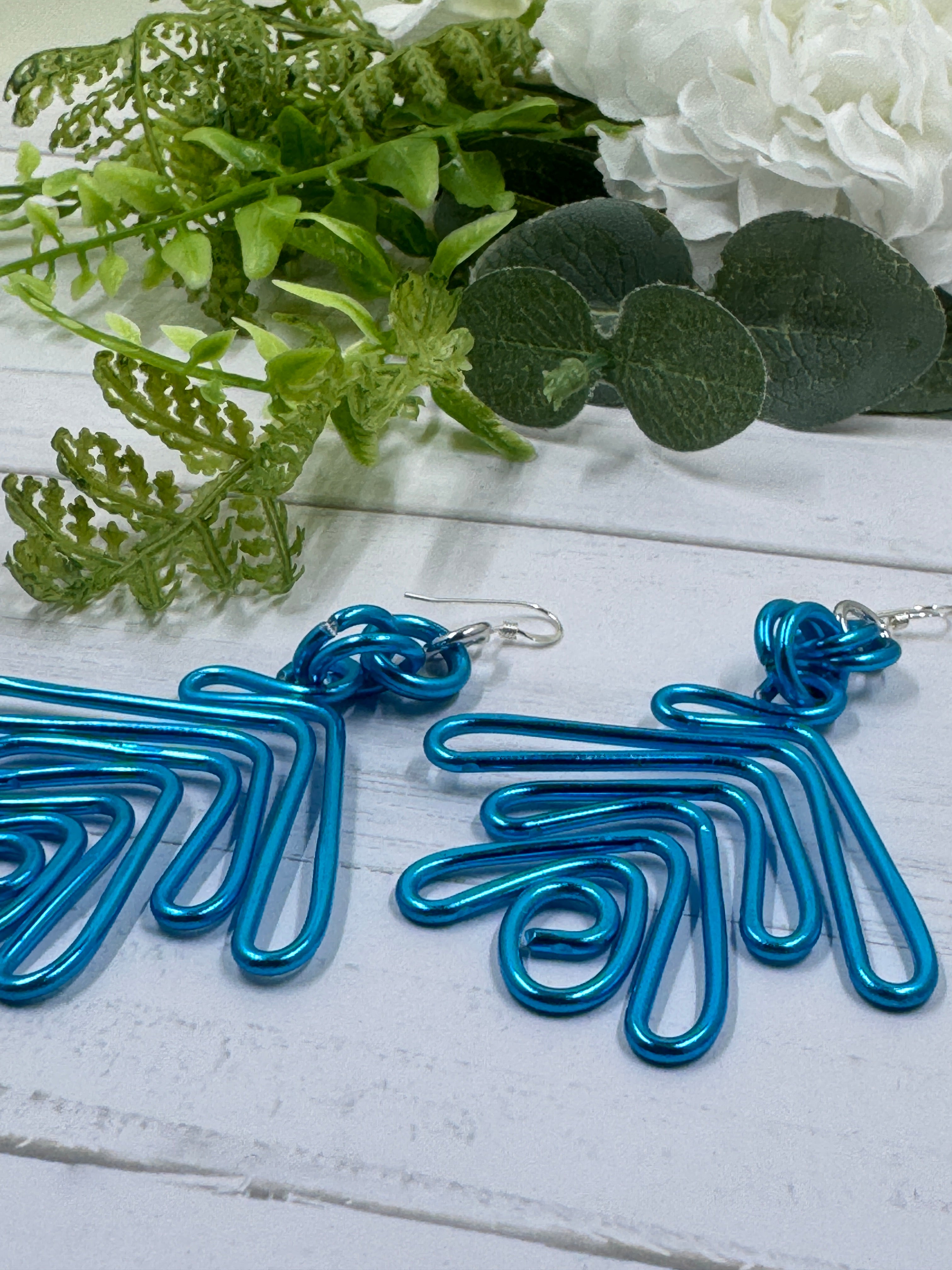 Tribal Bold Blue Aluminum Wire Earrings with Sterling Silver Ear Wire