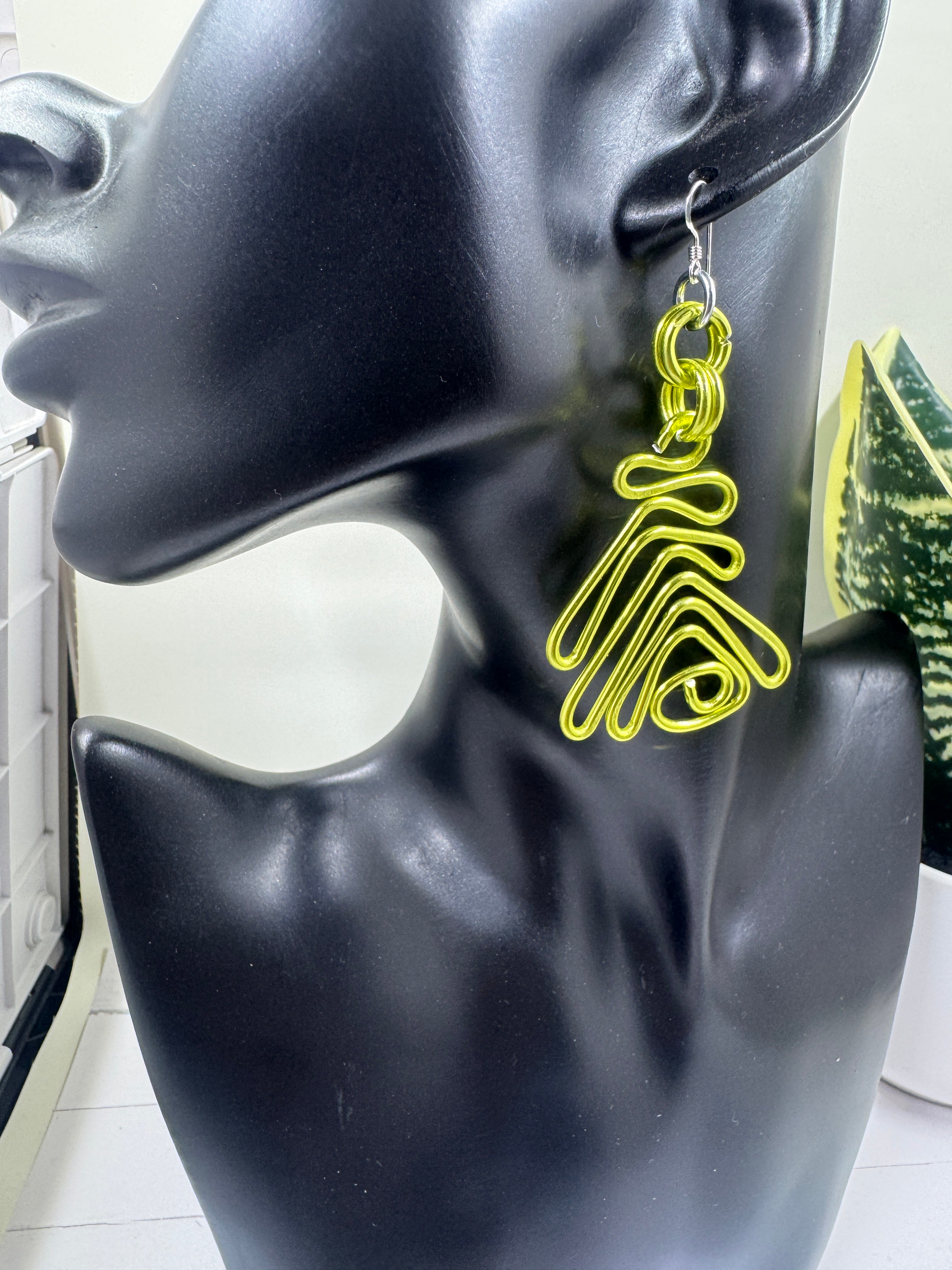 Tribal Light Green Aluminum Wire Earrings with Sterling Silver Ear Wire
