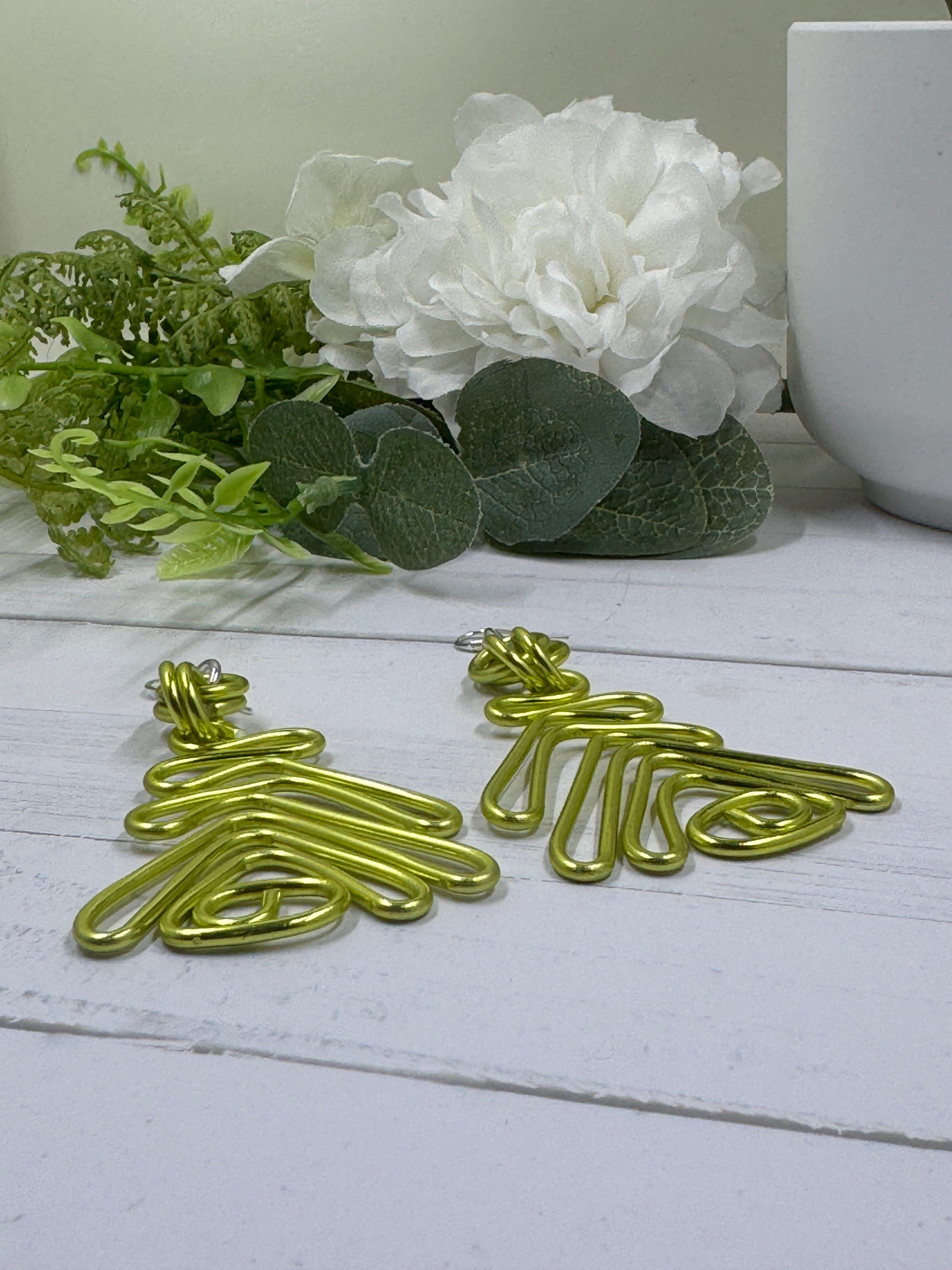Tribal Light Green Aluminum Wire Earrings with Sterling Silver Ear Wire