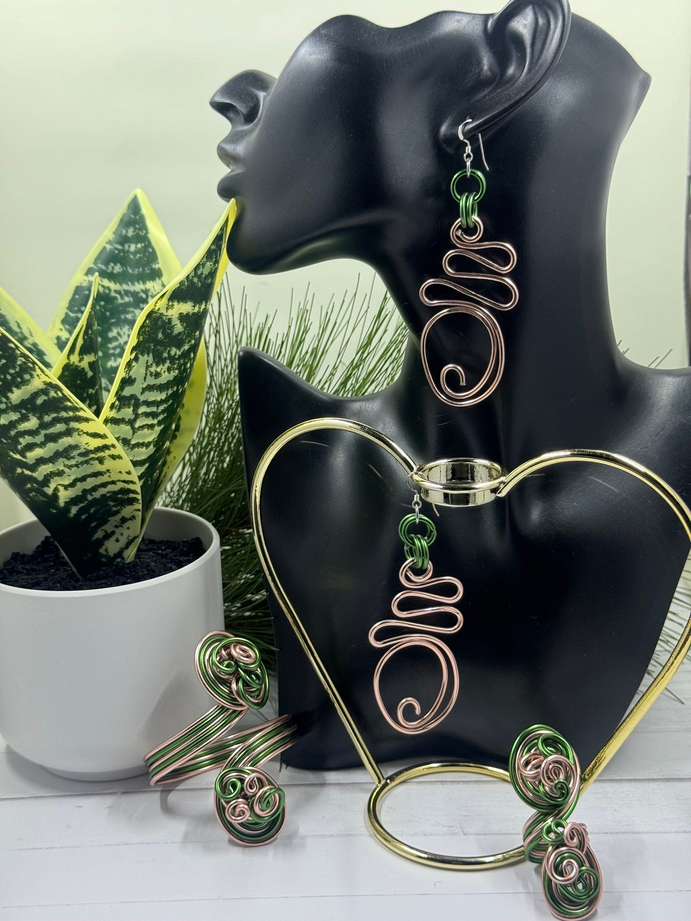 Abstract Pink and Green AKA Wire Earrings with sterling silver ear wire