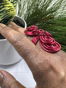 Red Statement Cocktail Ring, Aluminum Wire Wrapped Ring, Handmade Custom and Made to Order