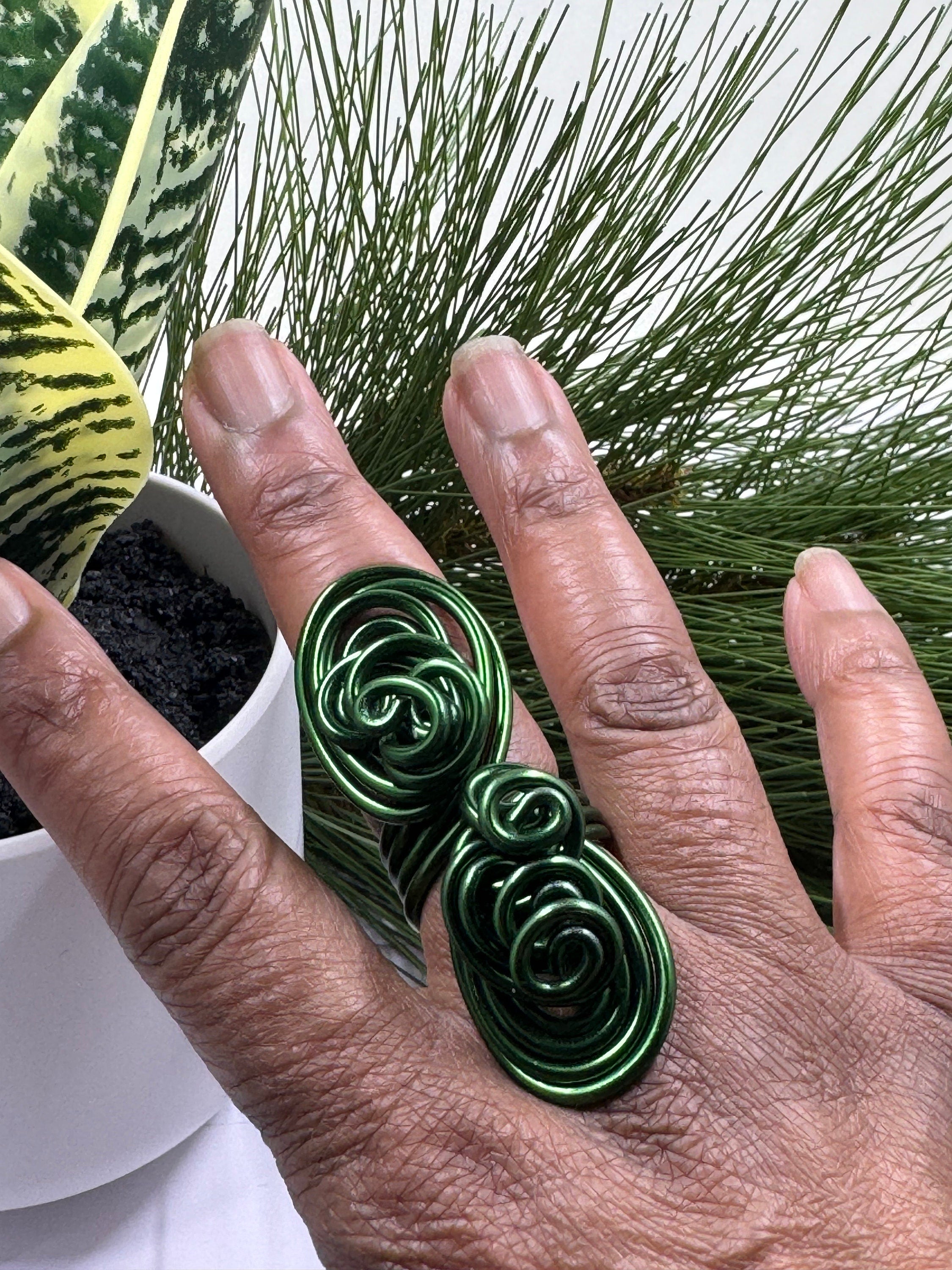 Green Statement Cocktail Ring, Aluminum Wire Wrapped Ring, Handmade Custom and Made to Order