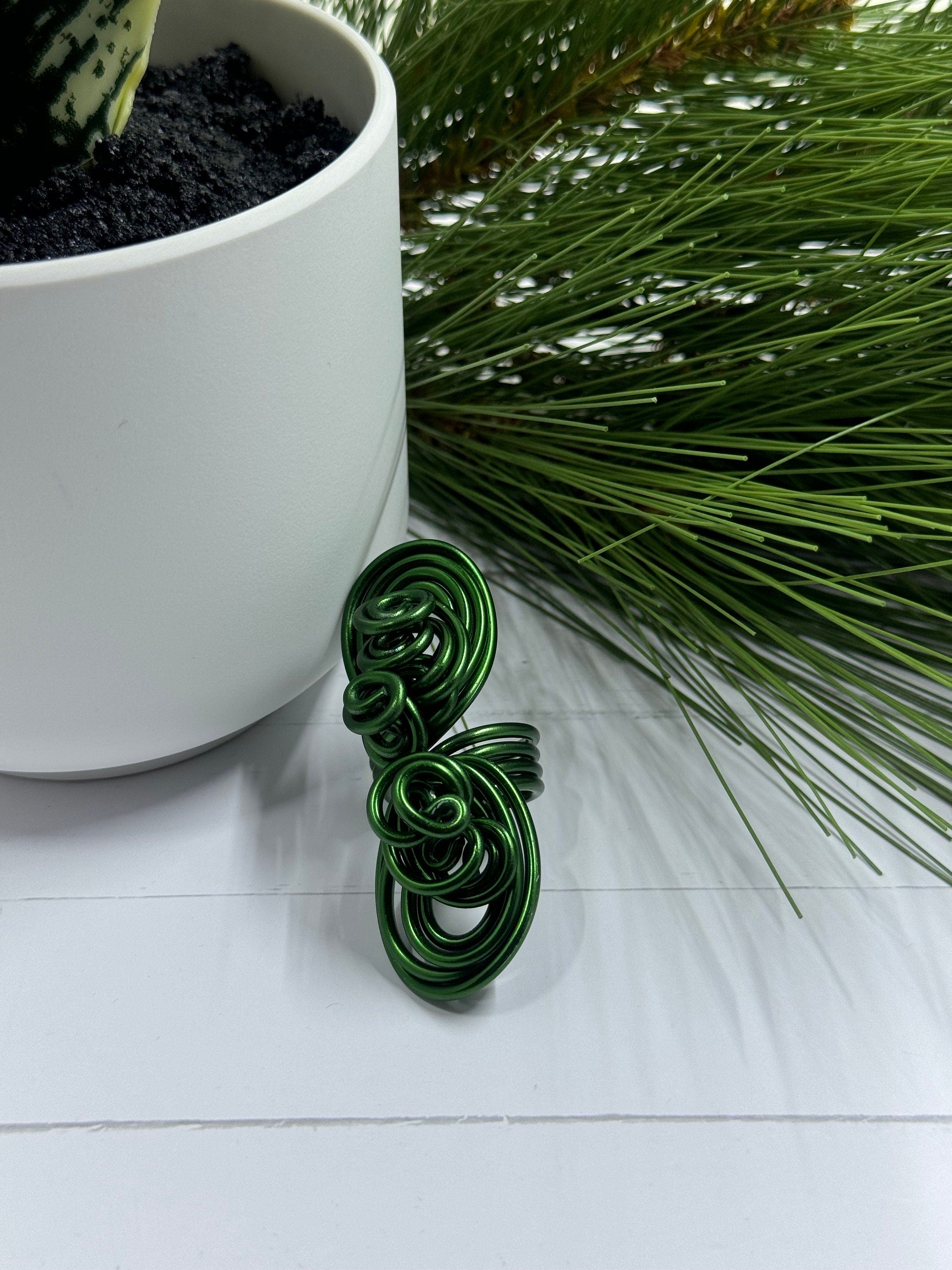 Green Statement Cocktail Ring, Aluminum Wire Wrapped Ring, Handmade Custom and Made to Order