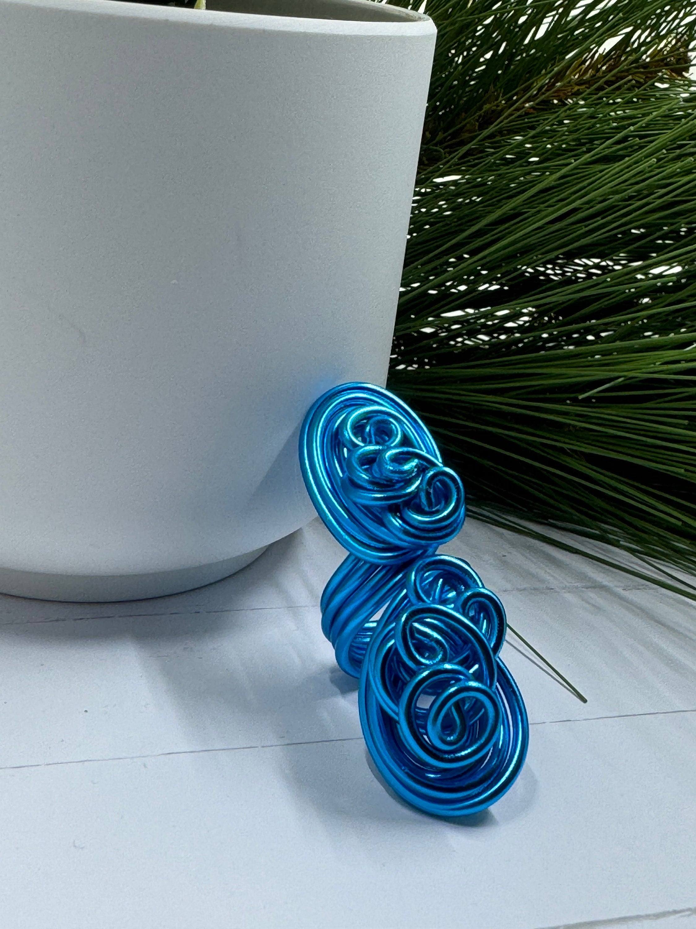 Turquoise Statement Cocktail Ring, Aluminum Wire Wrapped Ring, Handmade Custom and Made to Order